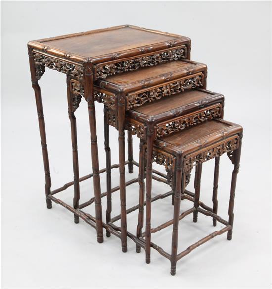 A Chinese rosewood nest of four quartetto tables, W.1ft 8.5in.